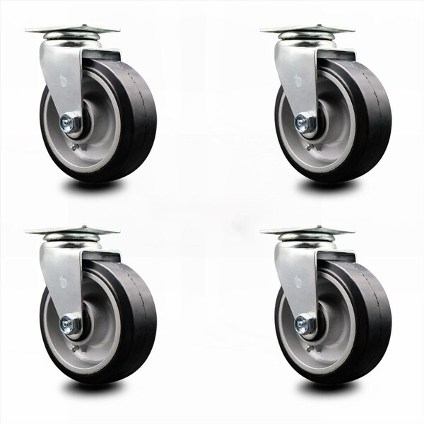 5 Inch Rubber on Aluminum Wheel Swivel Caster Set with Ball Bearings SCC